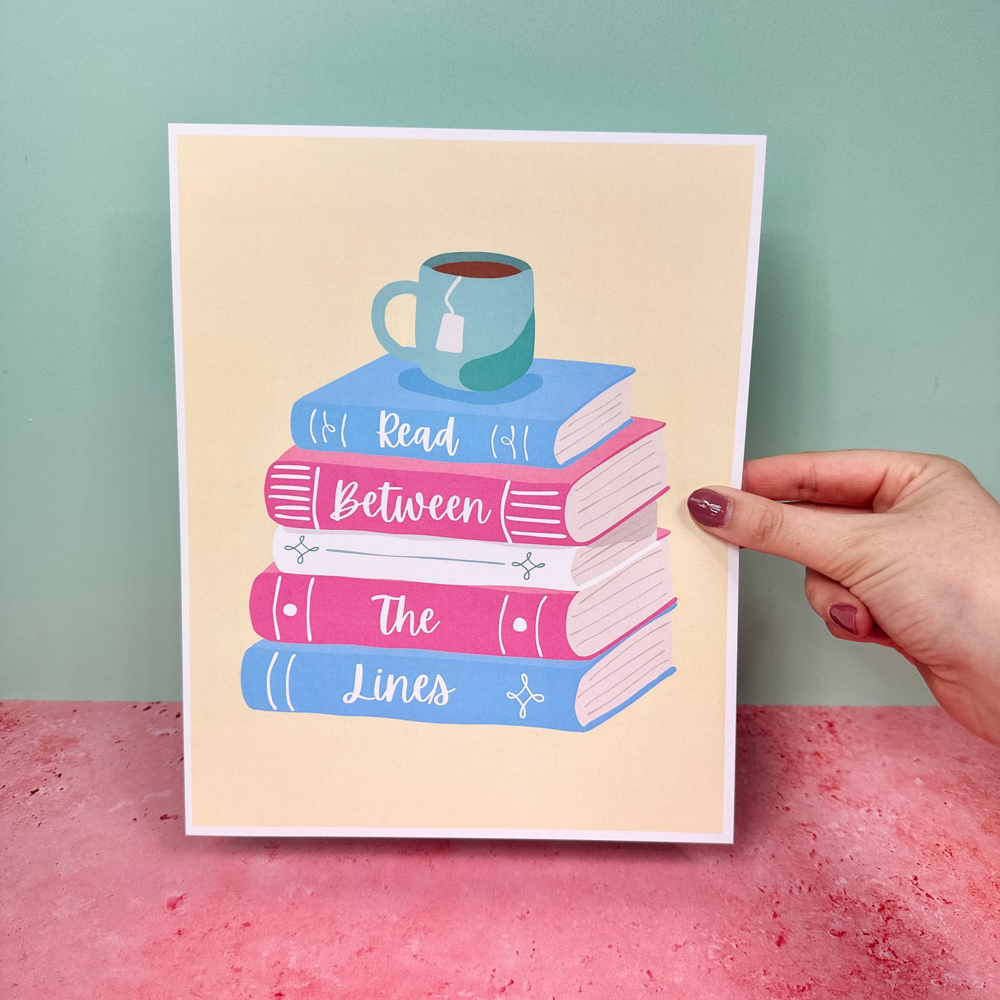 Blue, Pink, White Books - Unframed Art Print