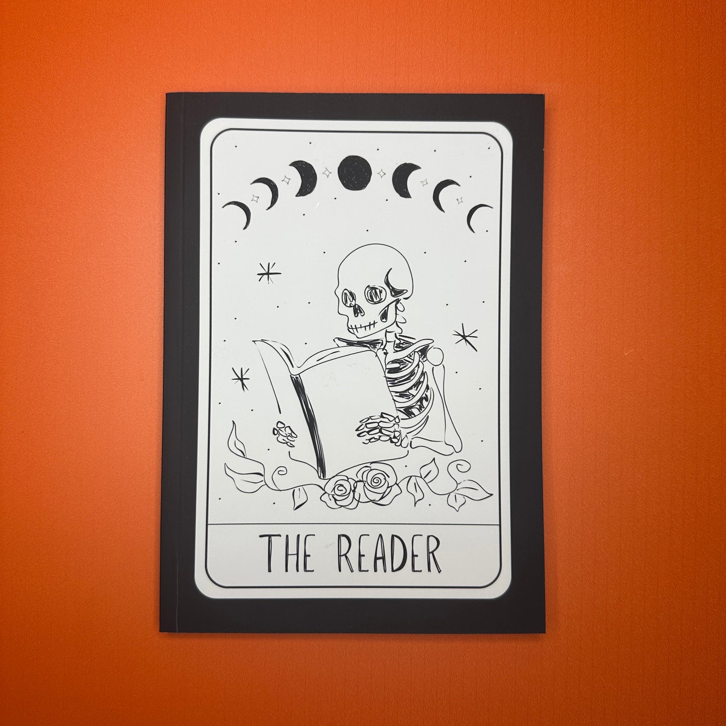 Black Reading Journal / Book Tracker - Skeleton Tarot Card "The Reader"