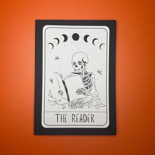 Black Reading Journal / Book Tracker - Skeleton Tarot Card "The Reader"