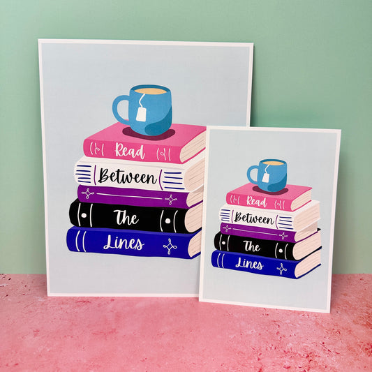 Pink, White, Purple, Black, Blue Books - Unframed Art Print