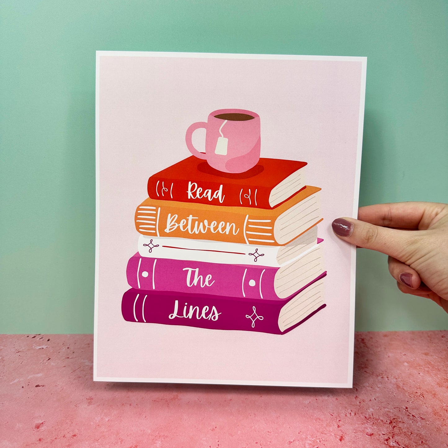 Orange, White, Pink Books - Unframed Art Print