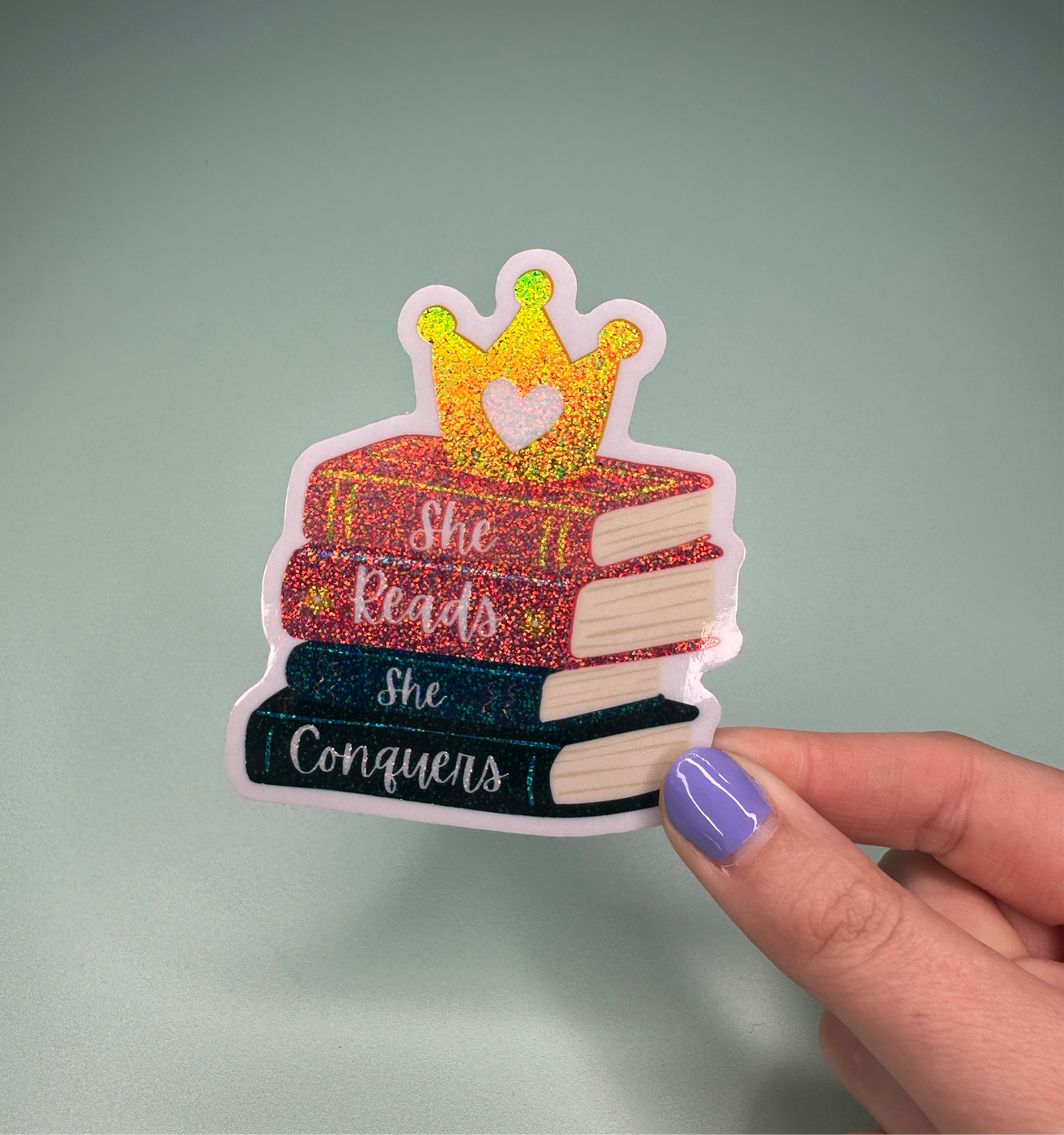 She Reads, She Conquers - Glitter Sticker